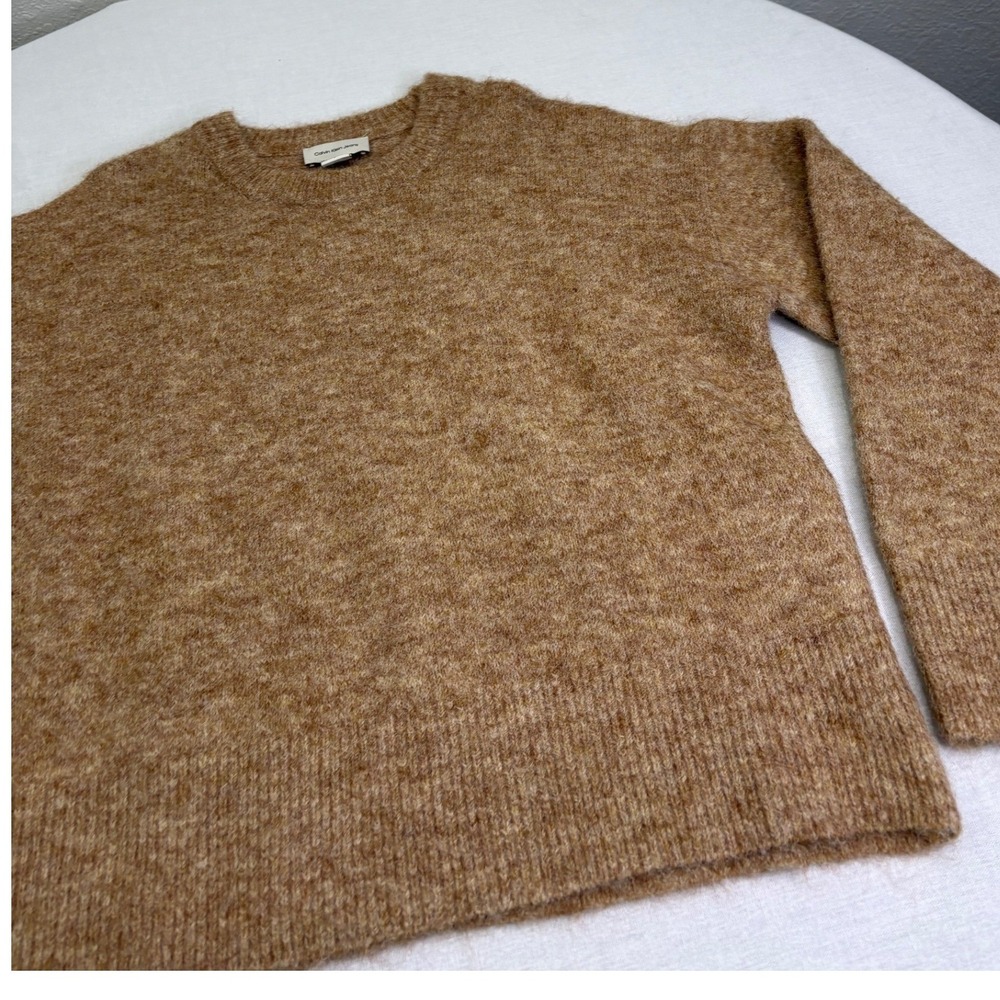 Calvin Klein Womens Medium Camel Brown Fuzzy Knit‎ Sweater Wide Sleeve NWOT